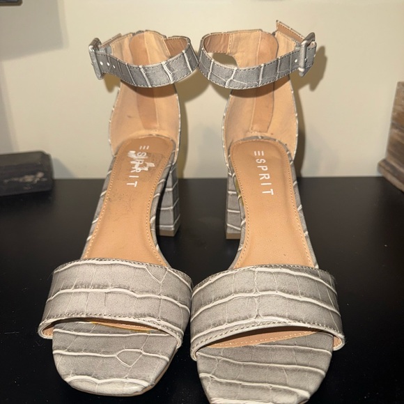 Esprit Croc-Embossed Block Heel Sandals - Gray - Picture 2 of 6